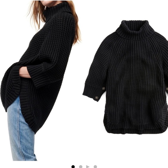 J. Crew Women's Chunky knit Mock-Neck Sweater Long Sleeves Black Size Small - Picture 1 of 6